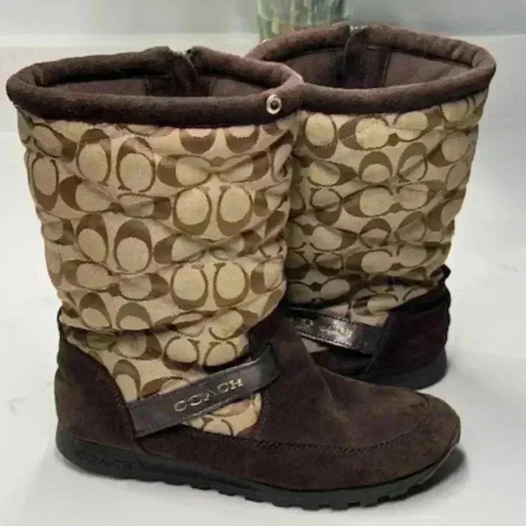 Coach Juniper Brown Suede Signature Jacquard Winter Boots Women's Size 8B - Picture 4 of 13